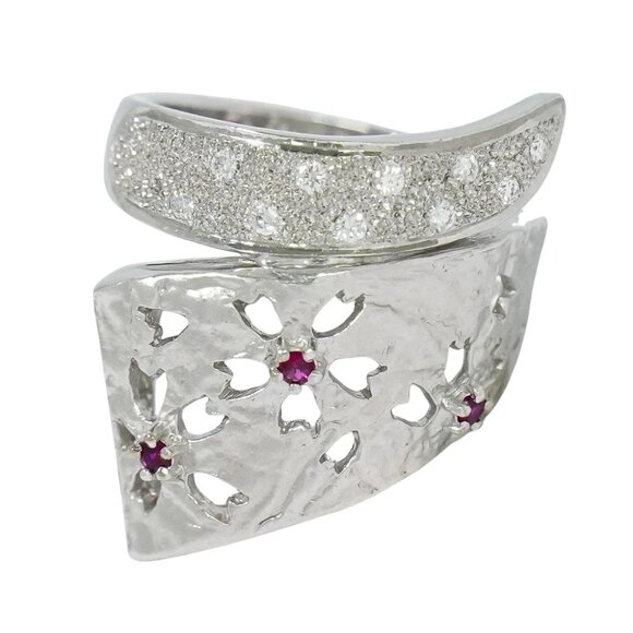 Sakura Ruby 0.05ct Diamond 0.10ct Ring K18 White Gold US 5-5.5 8.7g - Picture 1 of 8
